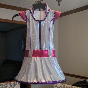 Tilly’s Metallic Silver & Fuchsia Dance Costume – Size 8 – Rhinestone Accents